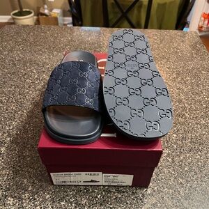Gucci Blue midnight "GG" Monogram Slides Mens Size 9